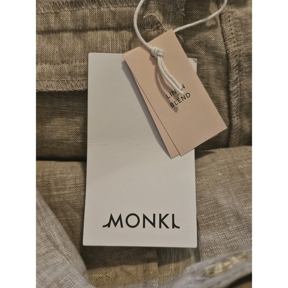 MONKL Linen Blend Set Women's Size Large Wide Leg Pleated Pants Button Up Top - Picture 10 of 12